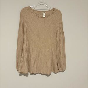 Max Studio ribbed A-line knit sweater with long balloon sleeves tan‎ size large